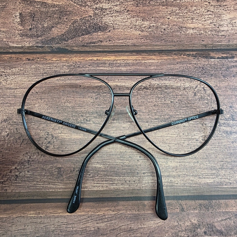 Serengeti Drivers 140mm Aviator Eyeglass Frames Black Metal Corning Optics Japan